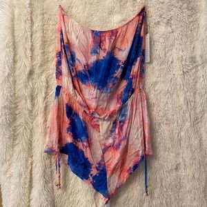 F21 Pink/Blue Tie-Dye Swim Cover-Up Romper
